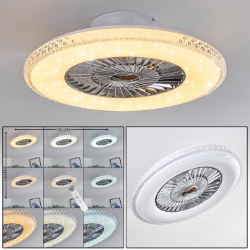 Ventilateur de plafond Piacenza LED Chrome, Blanc, 1 lumière, Télécommandes