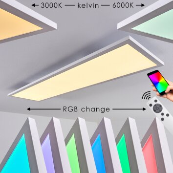 Plafonnier Salmi LED Blanc, 1 lumière, Télécommandes, Changeur de couleurs