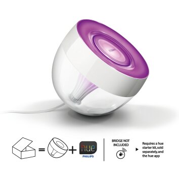 Lampe de table, kit d'extension Philips Hue Ambiance White & Color Iris LED Transparent, Blanc, 1 lumière, Changeur de couleurs