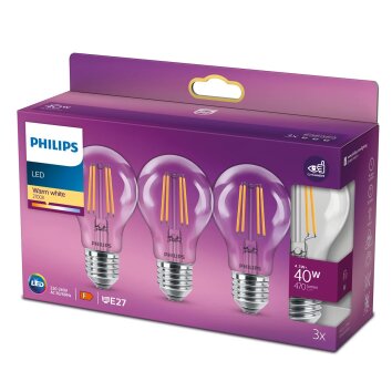 LED E27 3er Pack 40 Watt 2700 Kelvin 470 Lumen Philips