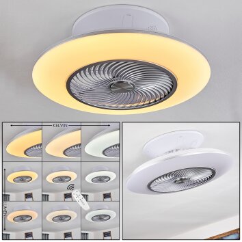 Ventilateur de plafond Nagoya LED Blanc, 1 lumière, Télécommandes