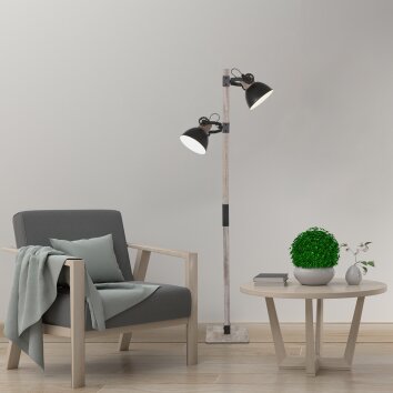 Lampadaire Steinhauer Gearwood Anthracite, Bois foncé, 2 lumières