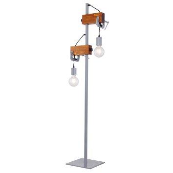 Lampadaire Globo LUDI Gris, Bois foncé, 2 lumières