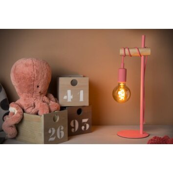 Lampe de table Lucide Pola Bois foncé, Rose, 1 lumière