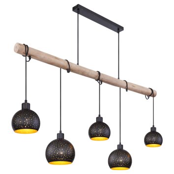 Suspension Globo ADAJA Bois clair, Noir, 5 lumières