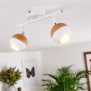 Plafonnier Kotaoa LED Bois clair, Blanc, 2 lumières