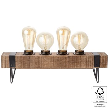 Lampe de table Brilliant Woodhill Bois foncé, Noir, 4 lumières