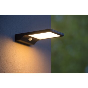 Applique murale d'extérieur Lucide BASIC LED Noir, 1 lumière, Détecteur de mouvement