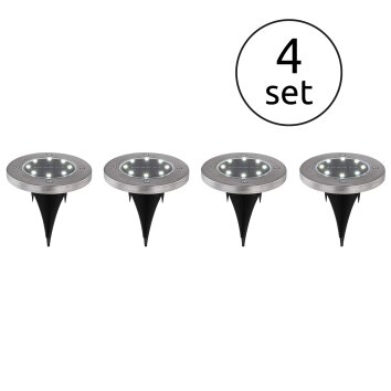 Lot de 4 lampes solaires Globo LED Acier inoxydable, 8 lumières