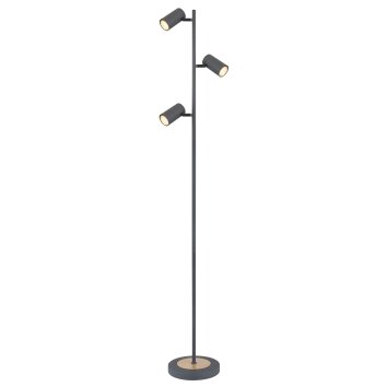 Lampadaire Globo ROBBY Anthracite, Bois foncé, 3 lumières