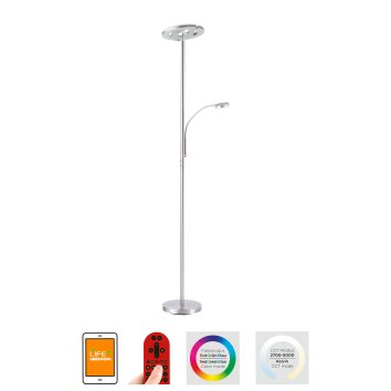 Lampadaire Leuchten-Direkt LOLAsmart-ROCCO LED Acier brossé, 1 lumière, Télécommandes