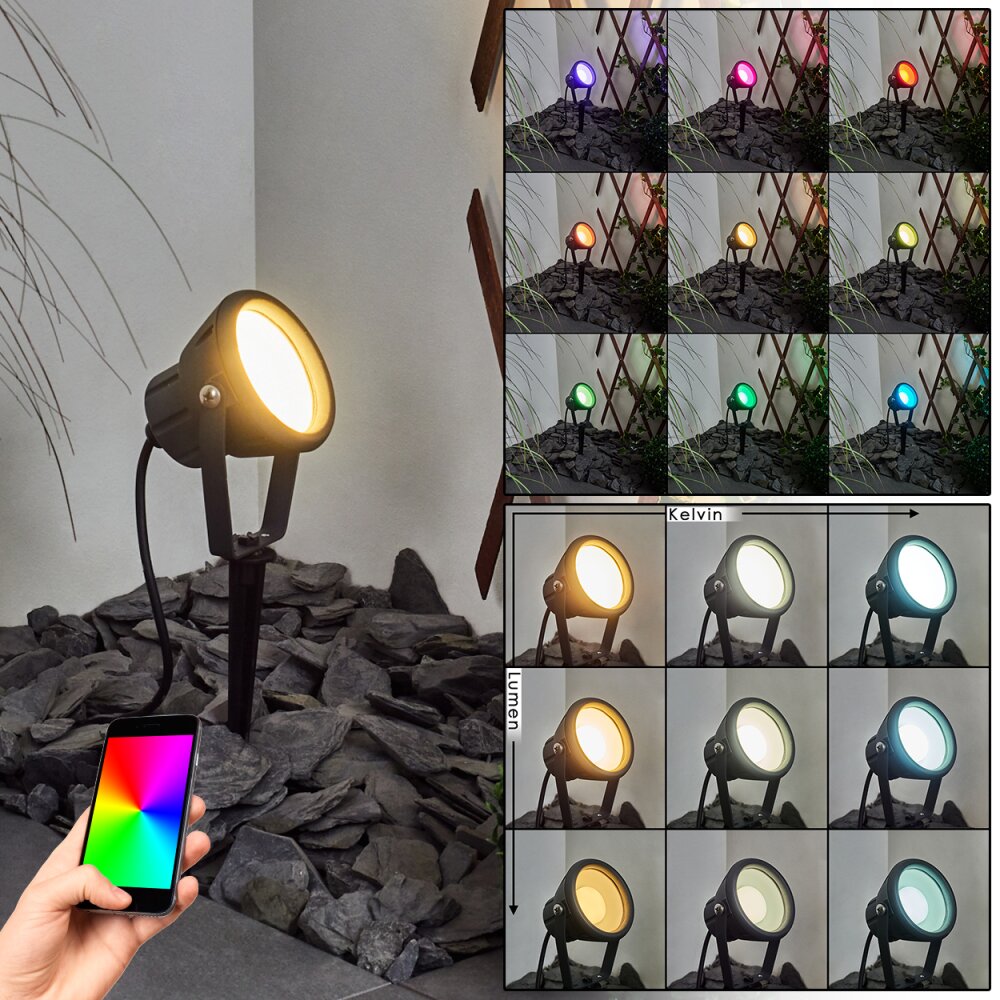 Borne lumineuse Sempach LED Noir, 1 lumière, Changeur de couleurs