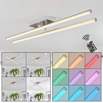 Plafonnier Noppa LED Chrome, Nickel mat, 2 lumières, Télécommandes, Changeur de couleurs