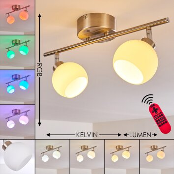 Plafonnier Motala LED Nickel mat, 2 lumières, Télécommandes, Changeur de couleurs