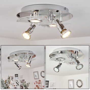 Plafonnier  Morges LED Chrome, Blanc, 4 lumières