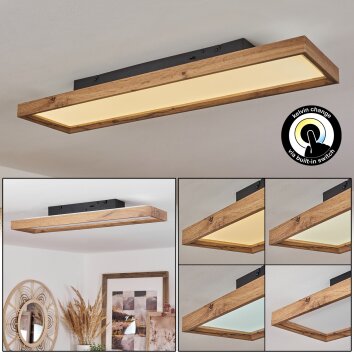 Plafonnier  Longvic LED Brun, Couleur bois, Noir, 1 lumière