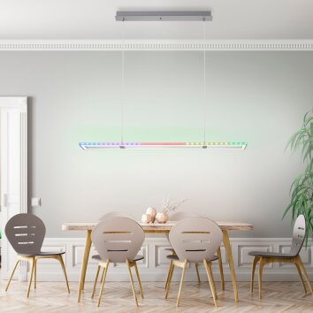 Suspension Leuchten-Direkt FELIX60 LED Acier brossé, 2 lumières, Télécommandes, Changeur de couleurs