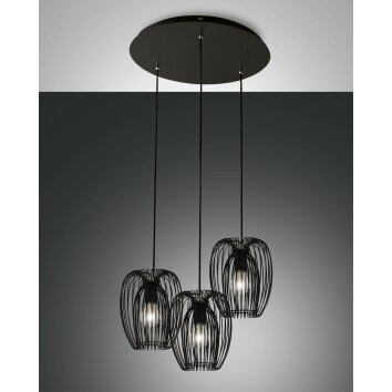 Suspension Fabas Luce Camp Noir, 3 lumières