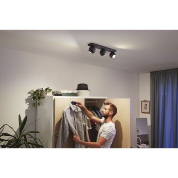 Plafonnier Philips Hue Buckram LED Noir, 3 lumières, Télécommandes