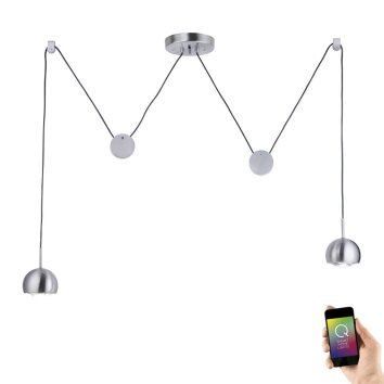 Suspension Paul Neuhaus Q-ADAM LED Acier inoxydable, 2 lumières, Télécommandes, Changeur de couleurs