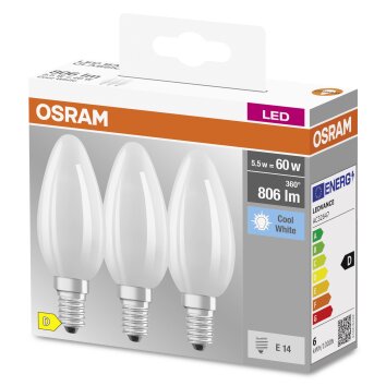 OSRAM CLASSIC B Lot de 3 LED E14 5,5 watt 4000 Kelvin 806 lumen