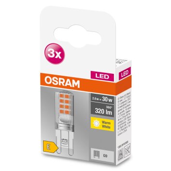 OSRAM LED BASE PIN Set de 3 ampoules G9 2,6 watt 2700 Kelvin 320 lumen