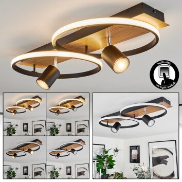 Plafonnier Boim LED Couleur bois, Noir, 3 lumières