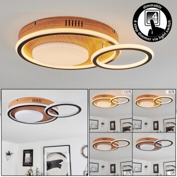 Plafonnier Phnhealu LED Brun, Couleur bois, 1 lumière