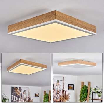 Plafonnier Salmi LED Brun, Couleur bois, Blanc, 1 lumière