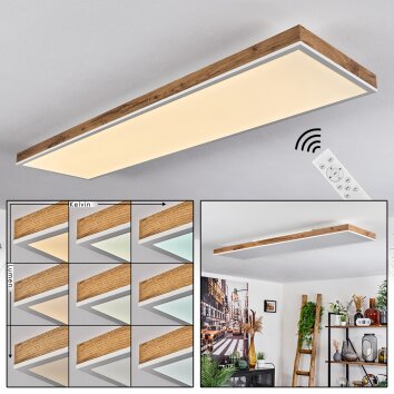 Plafonnier Salmi LED Brun, Couleur bois, Blanc, 1 lumière, Télécommandes