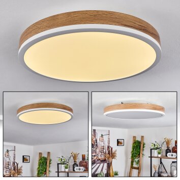 Plafonnier Salmi LED Brun, Couleur bois, Blanc, 1 lumière