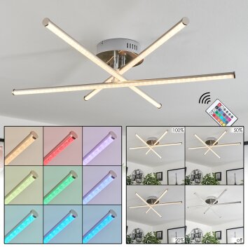 Plafonnier Noppa LED Chrome, Nickel mat, 3 lumières, Télécommandes, Changeur de couleurs