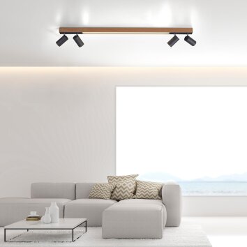 Plafonnier Paul Neuhaus PURE-LINES LED Anthracite, Bois foncé, 5 lumières, Télécommandes