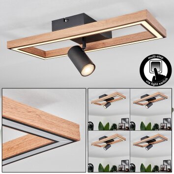 Plafonnier Fairburn LED Brun, Couleur bois, Noir, 2 lumières