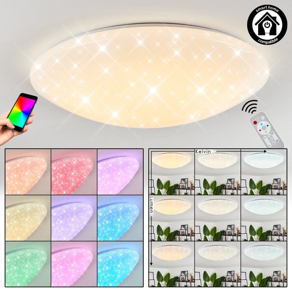 Plafonnier Melres LED Blanc, 1 lumière, Télécommandes