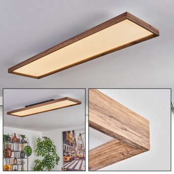 Plafonnier Longvic LED Couleur bois, Noir, 1 lumière