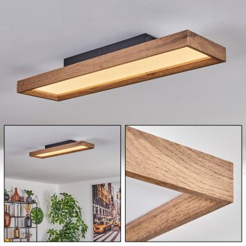 Plafonnier Longvic LED Brun, Couleur bois, Noir, 1 lumière