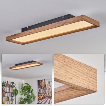 Plafonnier Longvic LED Brun, Couleur bois, Noir, 1 lumière