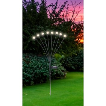 Borne lumineuse Globo SOLAR LED Acier inoxydable, Noir, 8 lumières