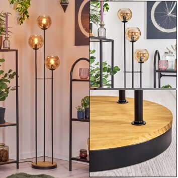 Koyoto Lampadaire 30 cm Bois foncé, Noir, 3 lumières