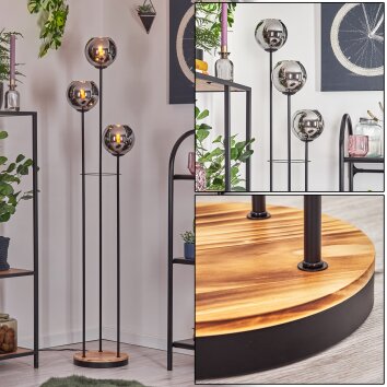 Koyoto Lampadaire Bois clair, Noir, 3 lumières