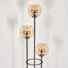 Koyoto Boule lumineuse, Lampadaire Bois foncé, Noir, 3 lumières