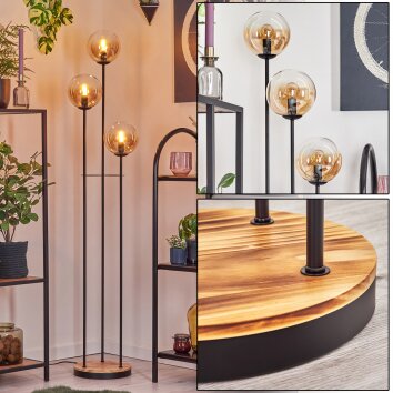 Gastor Lampadaire 30 cm Bois clair, Noir, 3 lumières