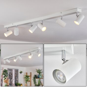 Gesteira Plafonnier, Spot de plafond Chrome, Blanc, 6 lumières