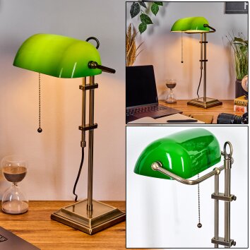 Ragaz Lampe de banquier, Lampe de bureau, Lampe à poser Vieux laiton, 1 lumière