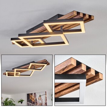 Ellekilde Plafonnier LED Brun, Couleur bois, Noir, 1 lumière