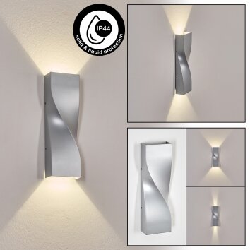 Halan Lampe murale d´extérieur, Luminaire Up & Down, Applique murale LED Argenté, 2 lumières