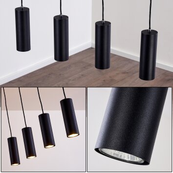 Suspension Zuoz Noir, 4 lumières