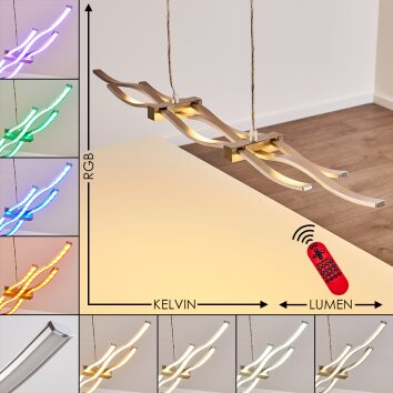 Suspension Gamsen LED Acier brossé, 3 lumières, Télécommandes, Changeur de couleurs