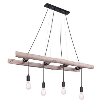 Suspension Globo IRMGARD Bois clair, Noir, 4 lumières